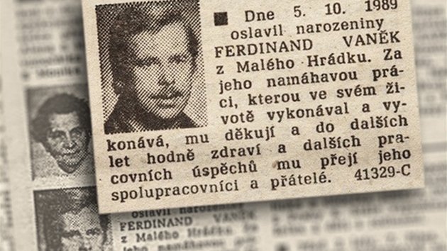 Inzerát k narozeninám Václava Havla alias Ferdinanda Vaòka