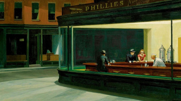 Asi nejznámìjší obraz Edwarda Hoppera Nighthawks (z roku 1942). 