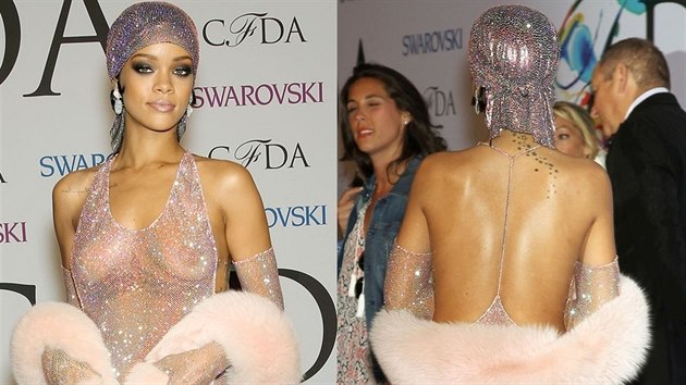 Obleèená neobleèená Rihanna na cenách Rady módních návrháøù, která ji ocenila...