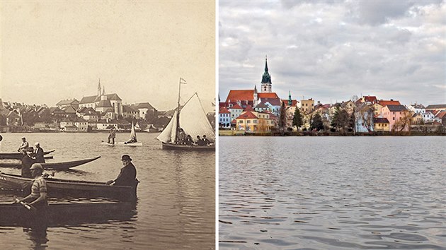Jindøichùv Hradec a rybník Vajgar kolem roku 1895 a dnes.