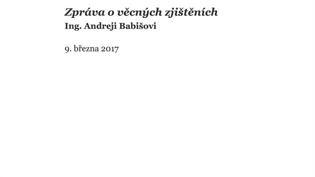 Vicepremiér a ministr financí Andrej Babiš (ANO) zveøejnil závìry zpráv auditorských firem EY a PWC o svých pøíjmech. Na snímku je první strana zprávy PWC (10. bøezna 2017).