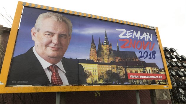 Billboard v Praze na podporu kandidatury prezidenta Miloše Zemana v pøímé volbì...