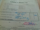 Lékaøský list, na kterém je uvedená pøíèina smrti