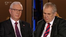 Jiøí Drahoš a Miloš Zeman v prezidentské debatì Èeské televize