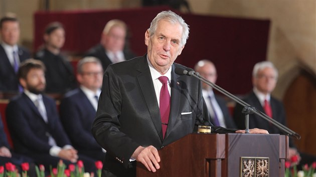 Prezident Miloš Zeman hovoøí na slavnostní inauguraci ve Vladislavském sále Pražského hradu. (8. bøezna 2018)