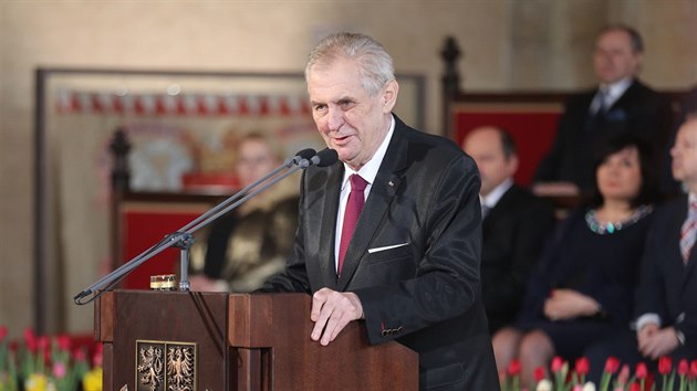 Prezident Miloš Zeman hovoøí na slavnostní inauguraci ve Vladislavském sále...