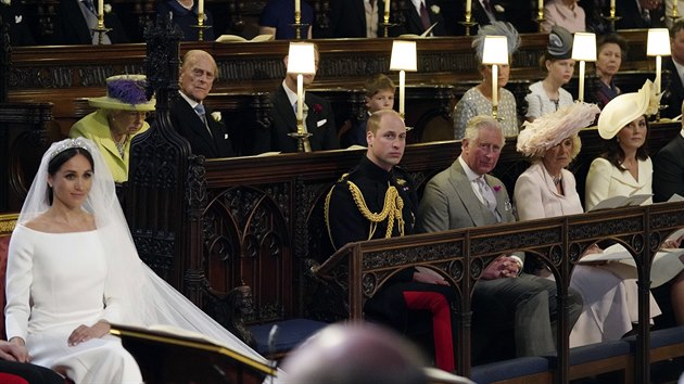 Nevìsta Meghan Markle a královská rodina na svatbì prince Harryho (Windsor, 19. kvìtna 2018)