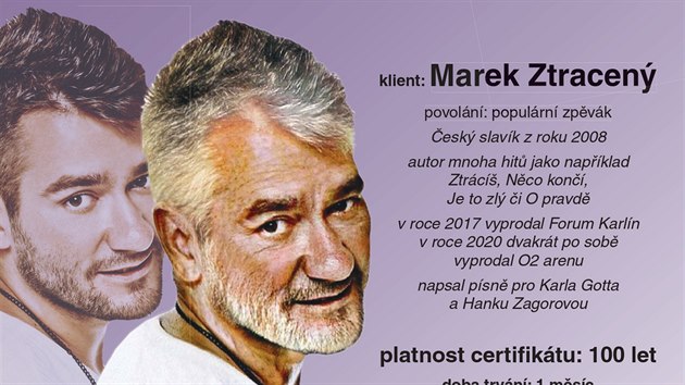 Zpìvák Marek Ztracený dostal od personálu Domova Clementas v Janovicích nad Úhlavou certifikát na pobyt v jejich zaøízení.