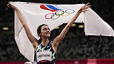 Marija Lasickeneová se raduje po svém triumfu v olympijské soutìži výškaøek.
