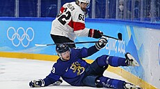 Olympijský turnaj v ledním hokeji. Finsko - Švýcarsko. Fin Valtteri Kemilainen...