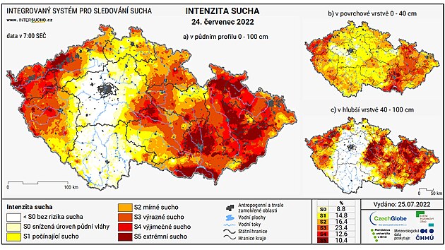 Mapa intenzity sucha. (25. èervence 2022)