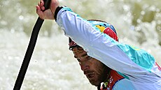 Vavøinec Hradilek bìhem závodu Èeského poháru ve slalomu v Želivu