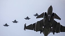 Ètveøice letounù F-35 a pod nimi Gripen švédských vzdušných sil bìhem cvièení...