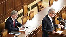 Pøedseda ANO Andrej Babiš pøi projevu pøed hlasováním o nedùvìøe vládì, které...