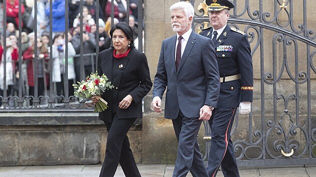 Prezident Petr Pavel pøivítal na Pražském hradì prezidentku Gruzie Salome Zurabišviliovou. (11. prosince 2023)