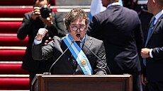 Argentinský prezident Javier Milei pronáší projev po složení pøísahy pøed...