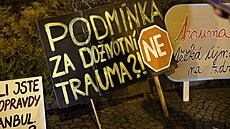 Demonstrace Spravedlnost pro obìti znásilnìní pøed budovou Krajského soudu v...