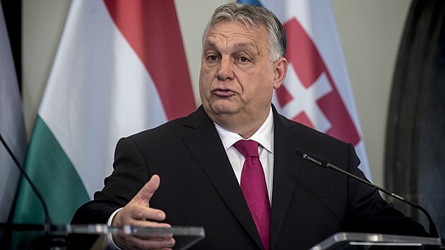 Maïarský premiér Viktor Orbán na tiskové konferenci summitu zástupcù zemí V4 (27. února 2024)