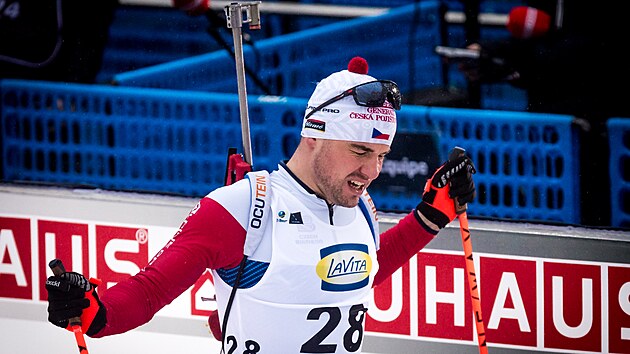 Michal Krèmáø v cíli závodu s hromadným startem v Oslu