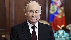 Ruský prezident Vladimir Putin pøi pøedvolebním projevu (14. bøezna 2024)