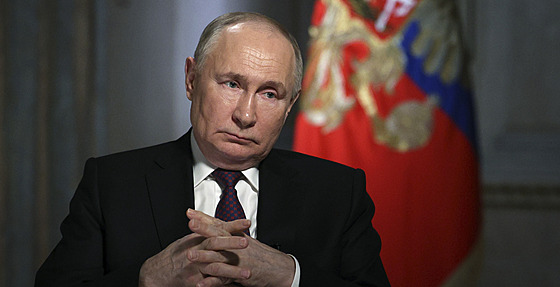 Ruský prezident Vladimir Putin pøi pøedvolebním projevu. (14. bøezna 2024)
