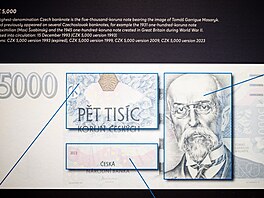 Pøední strana pìtitisícové bankovky s portrétem Tomáše Garrigua Masaryka, který...
