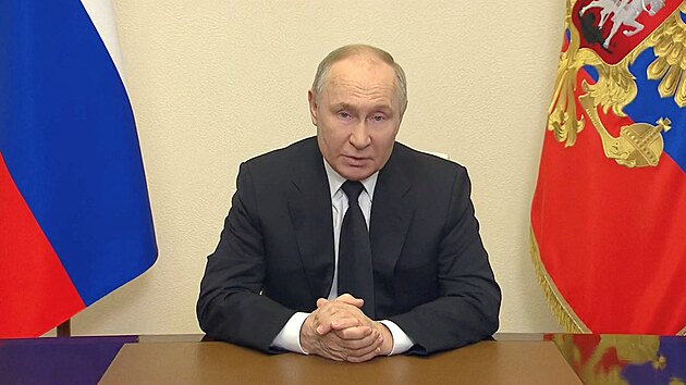 Ruský prezident Vladimir Putin pøi mimoøádném projevu o teroristickém útoku. (23. bøezna 2024)