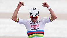 Mathieu van der Poel se raduje z triumfu Paøíž-Roubaix.