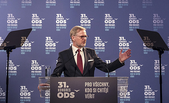 Pøedseda ODS a premiér Petr Fiala na volebním kongresu ODS v Ostravì (13. dubna...