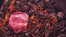 Hovìzí steak peèený pøímo v uhlících