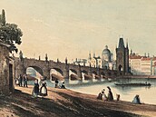 Pohled z Kampy na Karlùv most vytvoøil v roce 1850 F. X. Sandmann. Tato veduta...