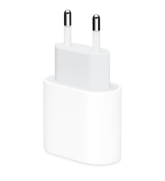 El adaptador de corriente USB-C de 20 vatios de Apple (con enchufe tipo C) es muy rápido y eficiente, así que va de perlas para cargar tus dispositivos en cualquier lugar.