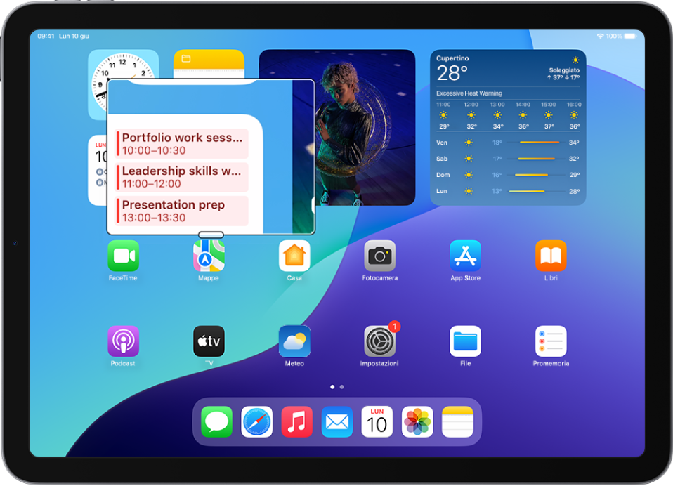 iPad che mostra la schermata Home con una finestra ingrandita su una parte dello schermo.